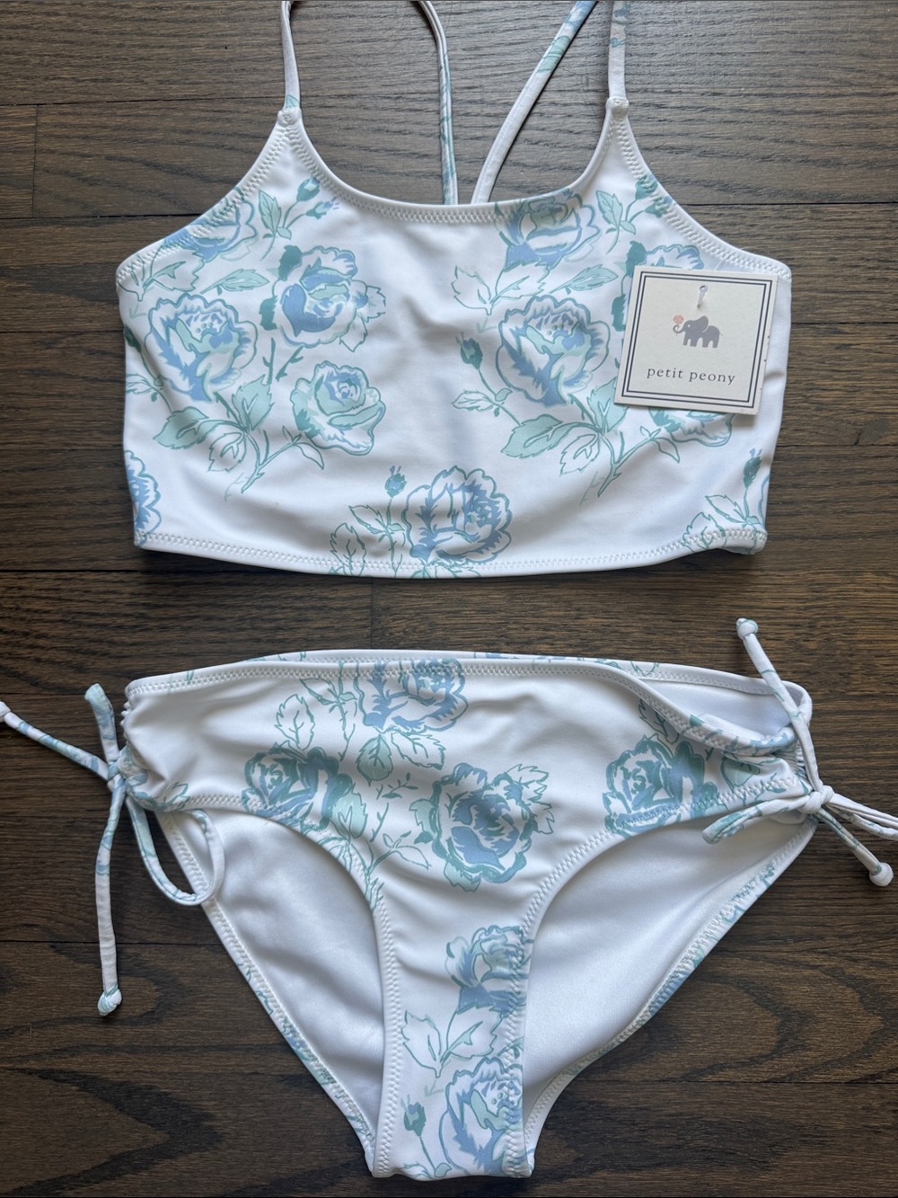 Petit Peony White & Light Blue Floral Girls' Bikini Set